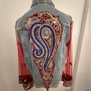HandMade Denim Jacket with Red and Blue Accents